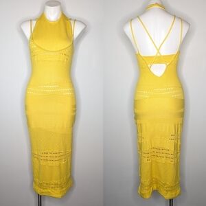 Esteban Cortazar yellow knit sleeveless midi dress S